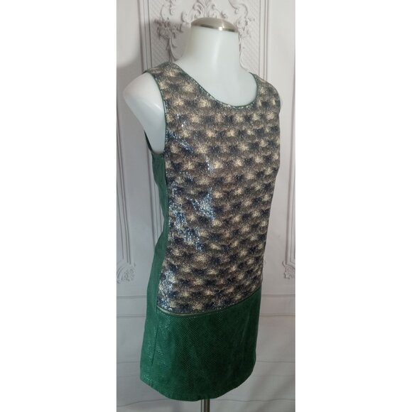 Custo Barcelona Green Sequin Glitter Knee Length Shift Dress Sz 2 - Picture 4 of 8